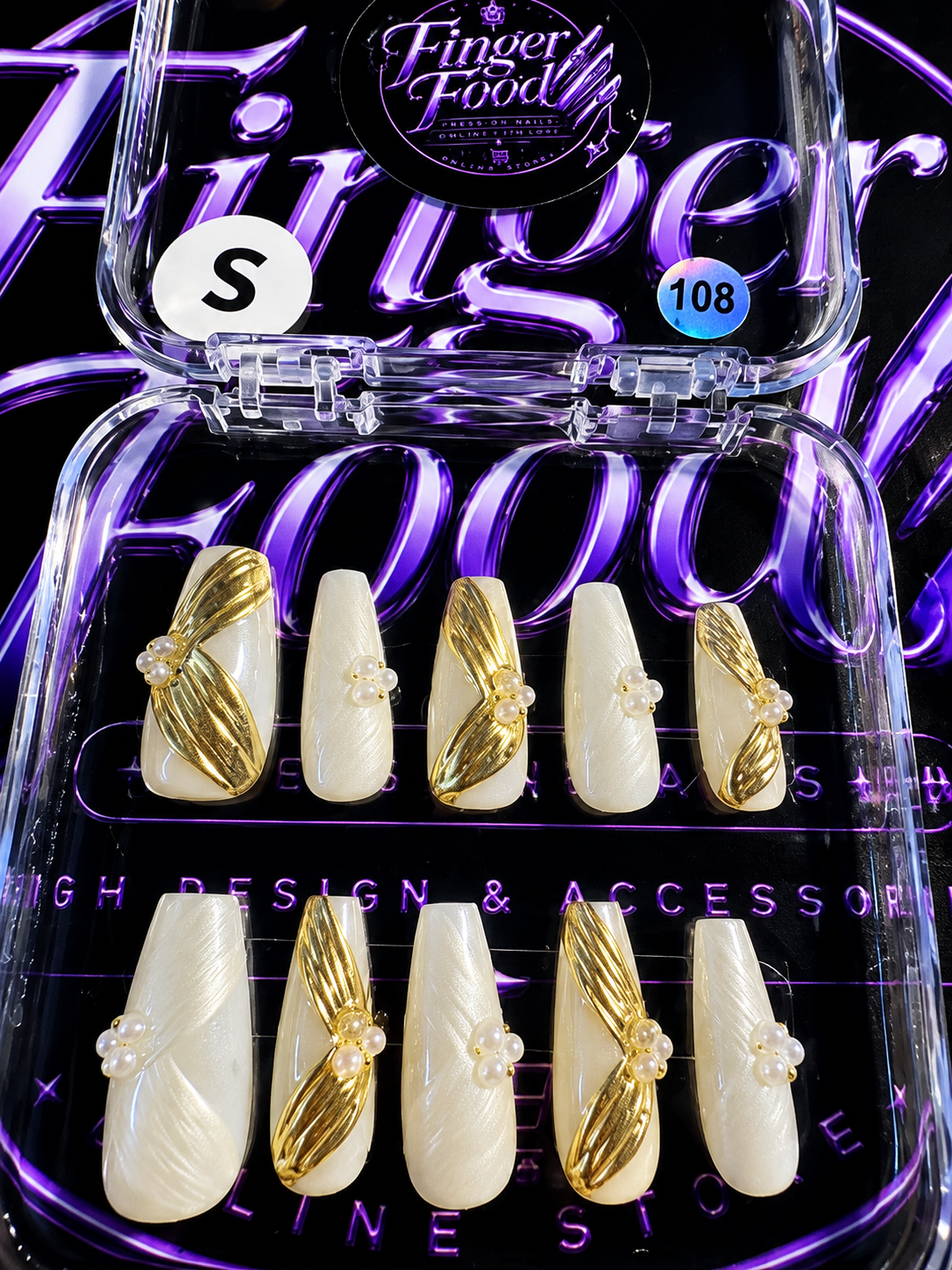 🤍✨ GILDED PEARL#108 – Small Ivory, Gold & Pearl Press-On Nails ✨🤍