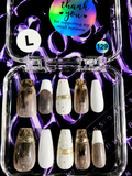 🤎✨ SMOKY GOLD #129 – Large Marble & Gold Press-On Nails