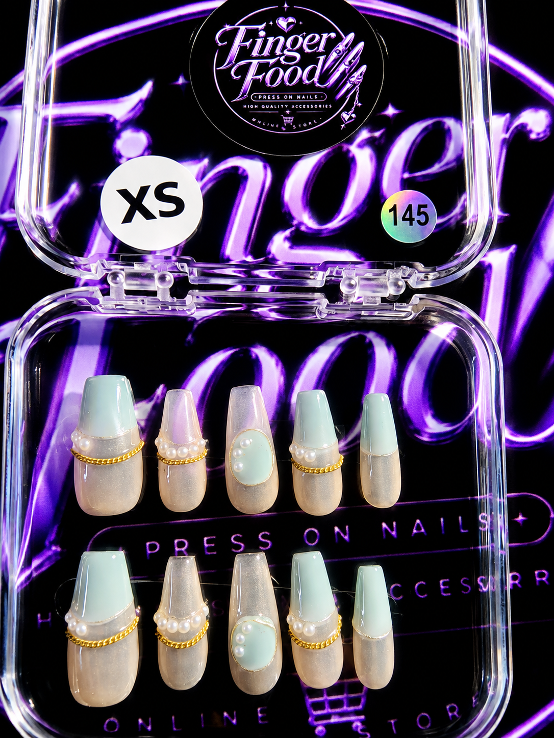 🩵✨ MINT PEARL LUXE #145 – Extra Small Mint & Pearl Press-On Nails