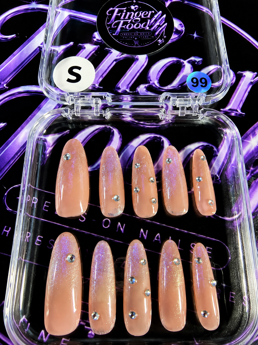 🍑✨ PEACH STARLIGHT #99 – Small Shimmer & Rhinestone Press-On Nails ✨🍑
