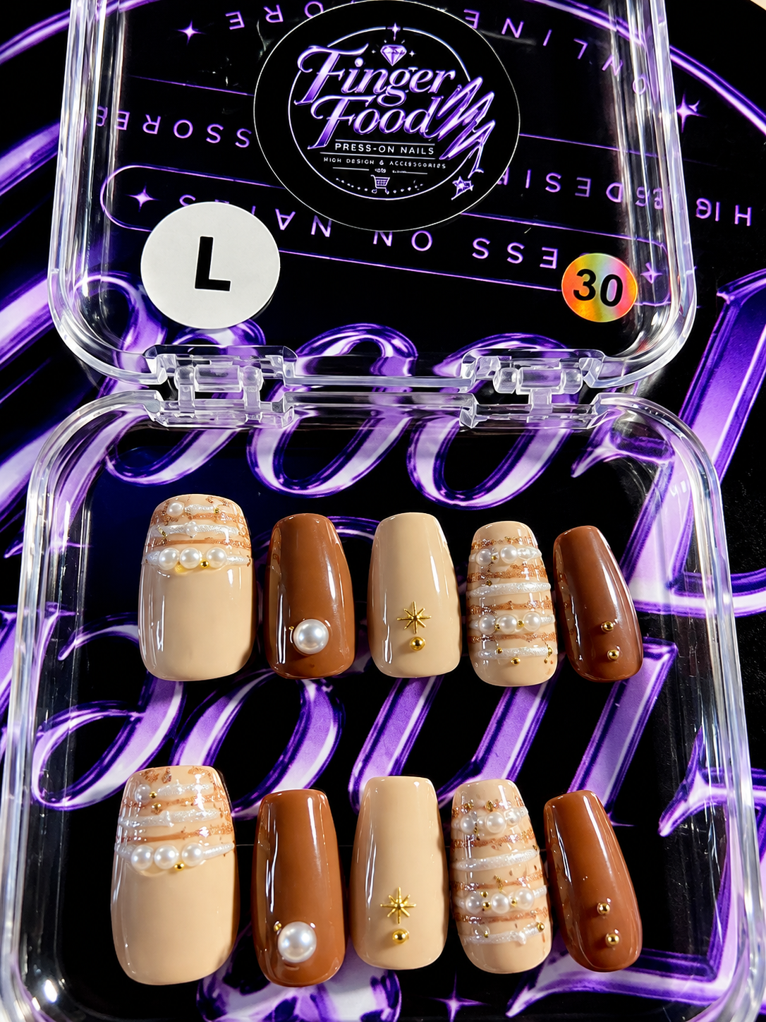 🤎✨ CARAMEL PEARL#30 – Large Nude & Brown Pearl Press-On Nails