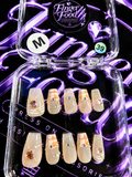 🧡✨ Peach Champagne-#39 – Medium Nude, Gold & Rhinestone Press-On Nails ✨💎