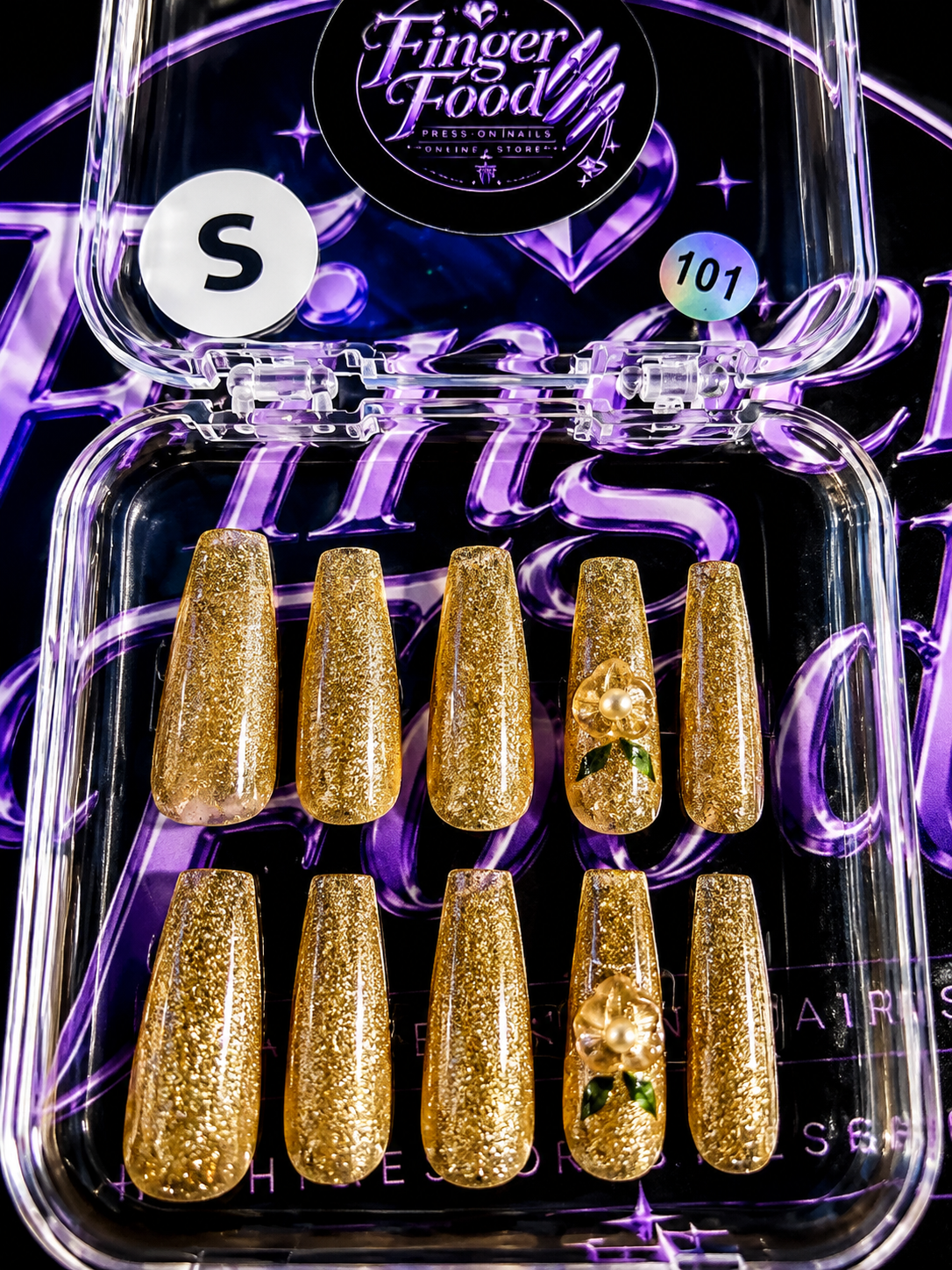 ✨👑 GOLDEN BLOOM #101– Small Gold Glitter Press-On Nails 👑✨