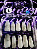 🤍❄️ FROSTED MARBLE #102– Large White Marble & Silver Press-On Nails ❄️🤍