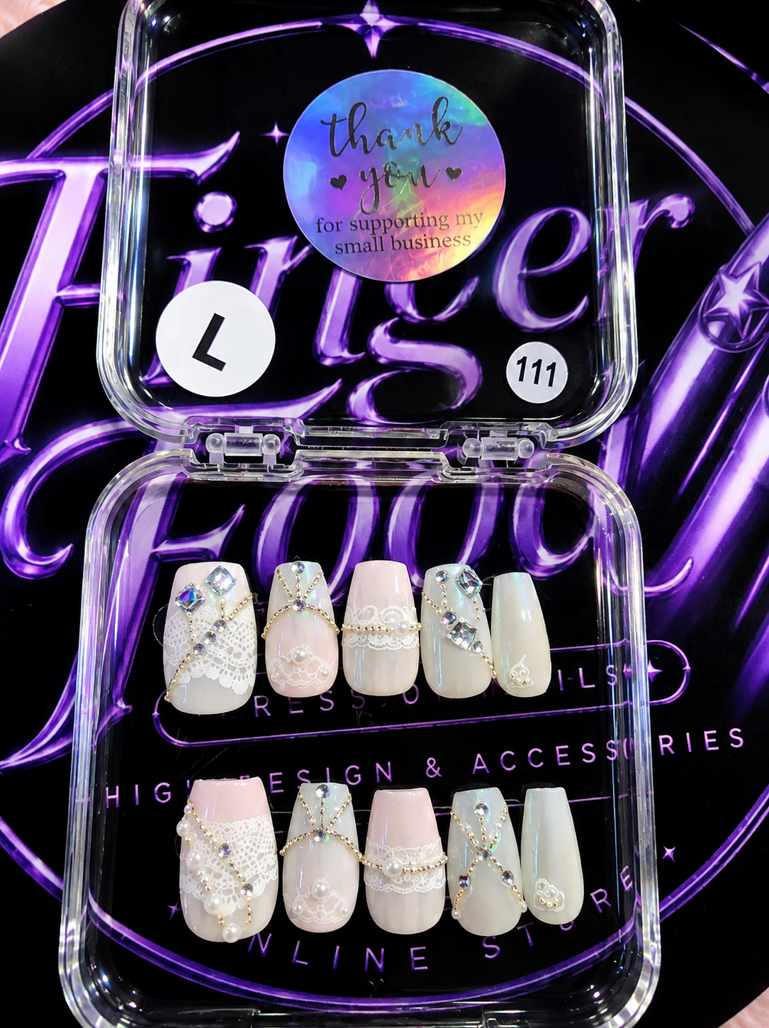 🤍✨ PEARL LACE ROYALTY #111 – Large Ivory Pearl & Crystal Press-On Nails