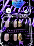 🖤✨ BLACK GOLD LUXE #113 – Large Black, Nude & Gold Crystal Press-On Nails
