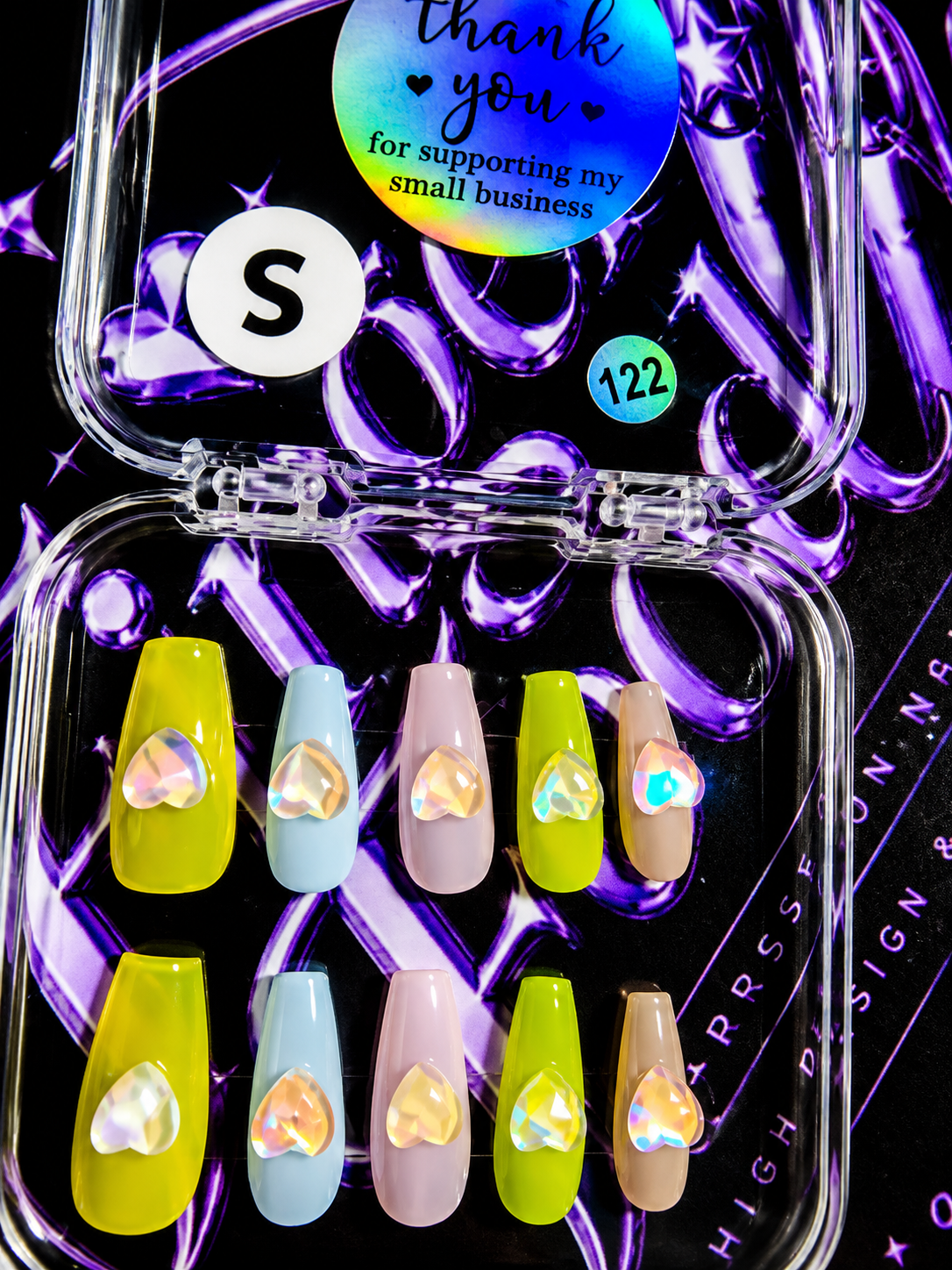 💖🌈 CANDY HEARTS #122– Small Pastel Heart Press-On Nails