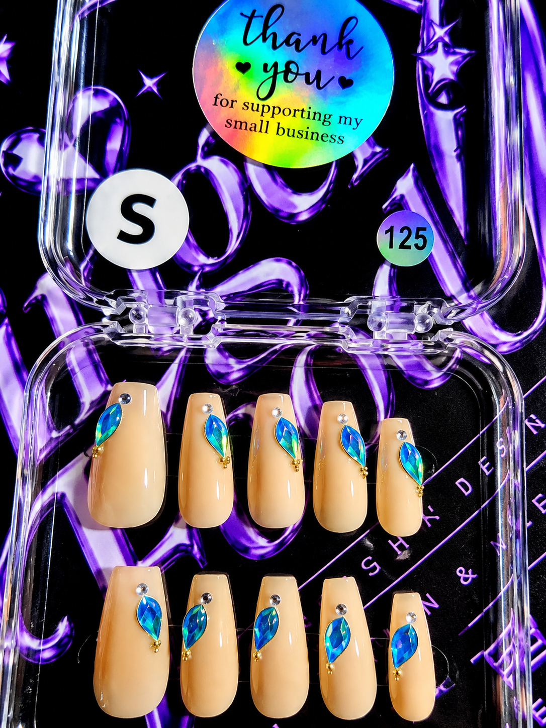 💎🦚 PEACOCK JEWELS 125– Small Nude &amp; Iridescent Press-On Nails