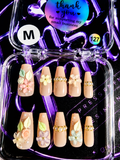 🌸✨ GARDEN PEARL#127 – Medium Nude Floral Press-On Nails