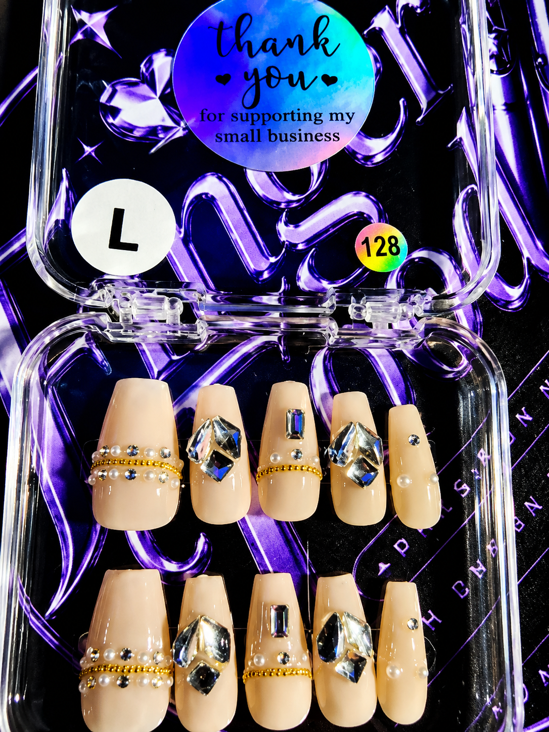 💎✨ GILDED GLAM #128 – Large Nude & Crystal Press-On Nails