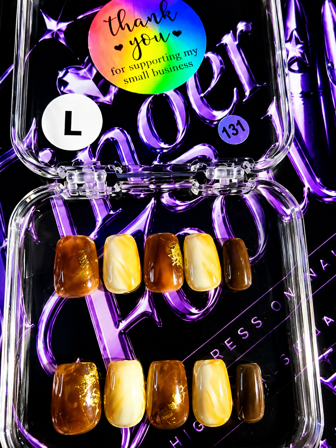 🍯✨ GOLDEN HONEY #131 – Large Amber & Cream Press-On Nails