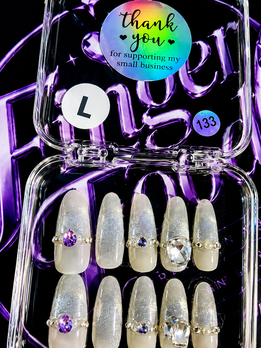 💎❄️ DIAMOND FROST #133 – Large Silver & Crystal Press-On Nails