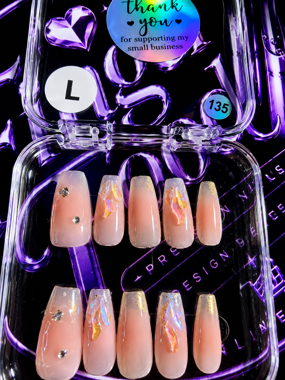 🌅✨ BLUSH AURORA  #135 – Large Pink Iridescent Press-On Nails