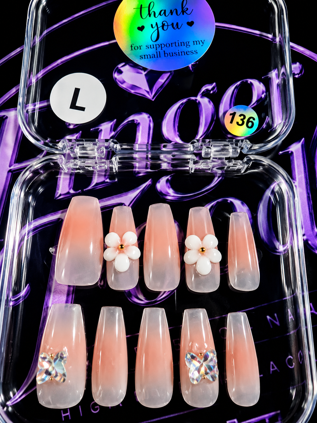 🌸🦋 BLUSH BUTTERFLY #136 – Large Pink Ombré Press-On Nails
