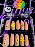 🌼✨ SUNSHINE BLOOM #137 – Medium Floral Press-On Nails
