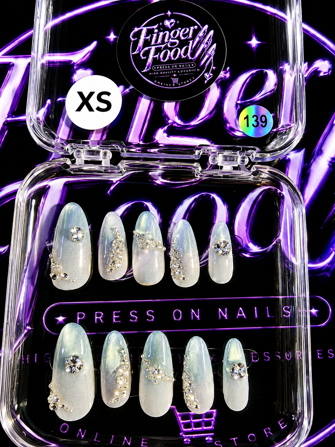 🤍💎 FROSTED GLAM #139 – Extra Small Pearl White & Crystal Press-On Nails