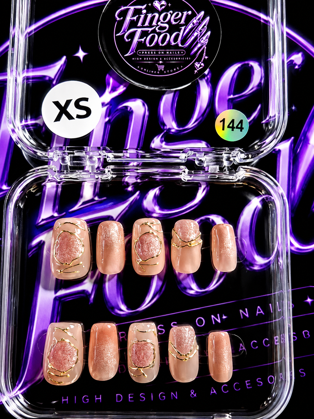 💎✨ Rose Gold Luxe #144 – XS Nude Glam Press-On Nails