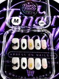 🖤🎀 BLACK TIE BOWS #146– Medium White, Nude & Crystal Press-On Nails