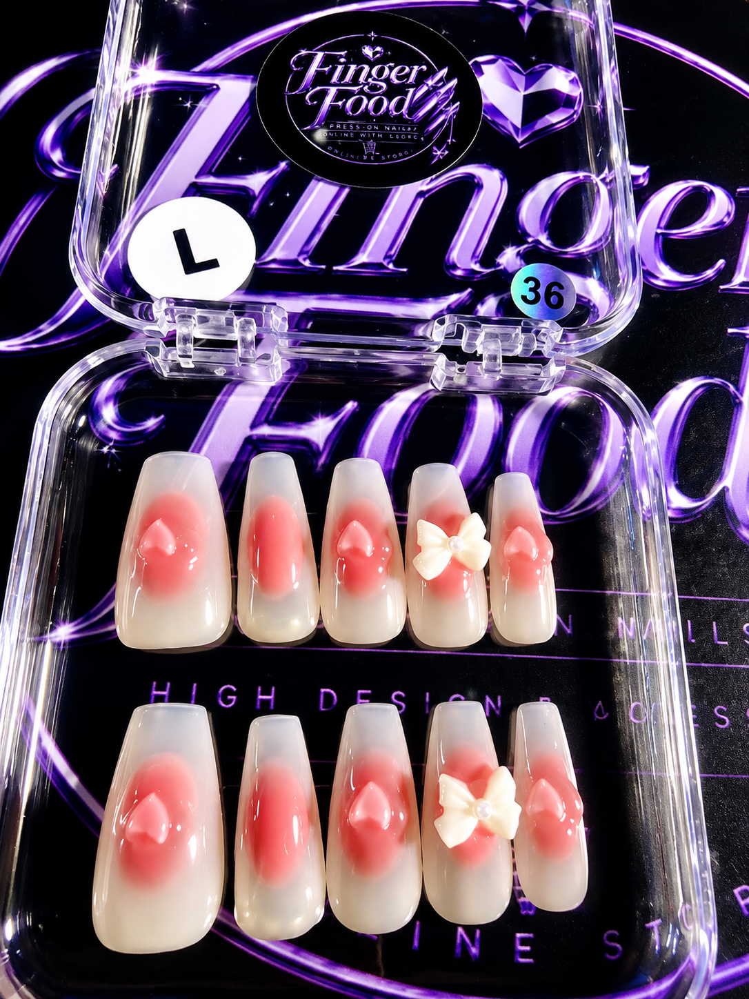 💕🎀 SWEETHEART BLUSH #36 – Large Pink Heart & Bow Press-On Nails 🎀💕
