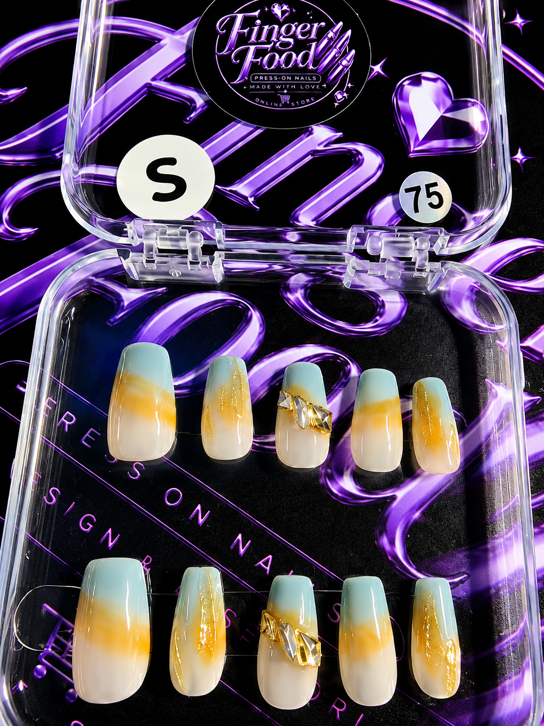 💛✨ GOLDEN HORIZON #75 – Small Mint, Cream & Gold Press-On Nails ✨💛