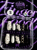 Midnight Pearl #76 – Small Press-On Nails | Black & Ivory Pearl Rhinestone Nail Set