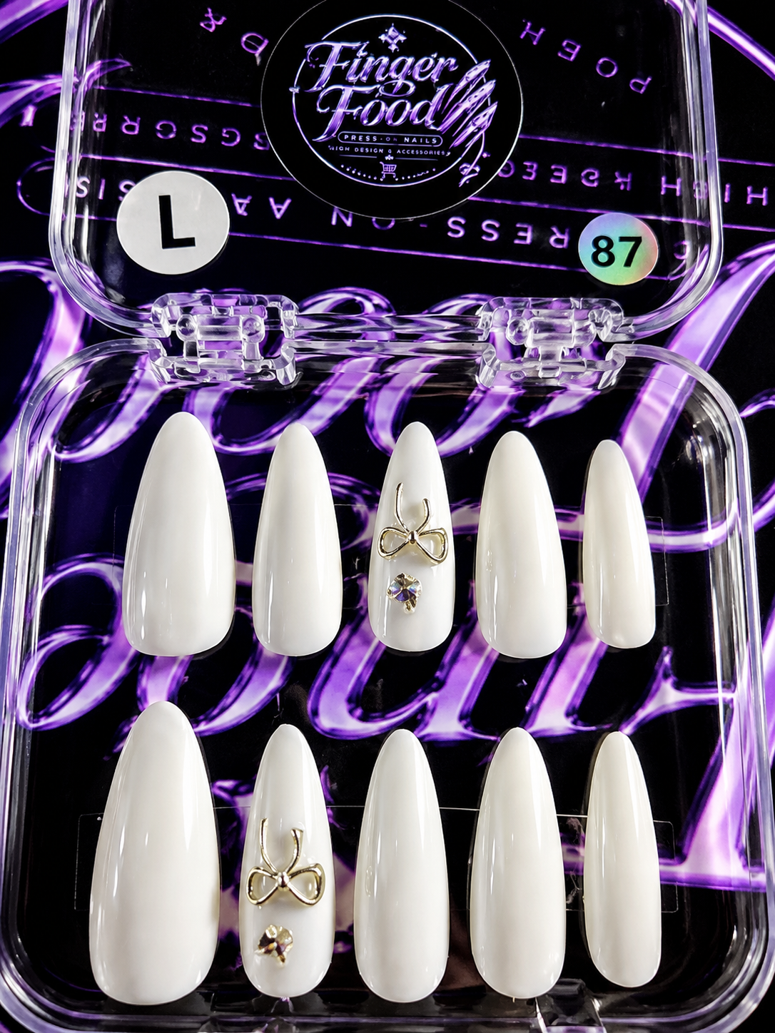 🤍🎀 IVORY BOW #87 – Large White & Gold Press-On Nails