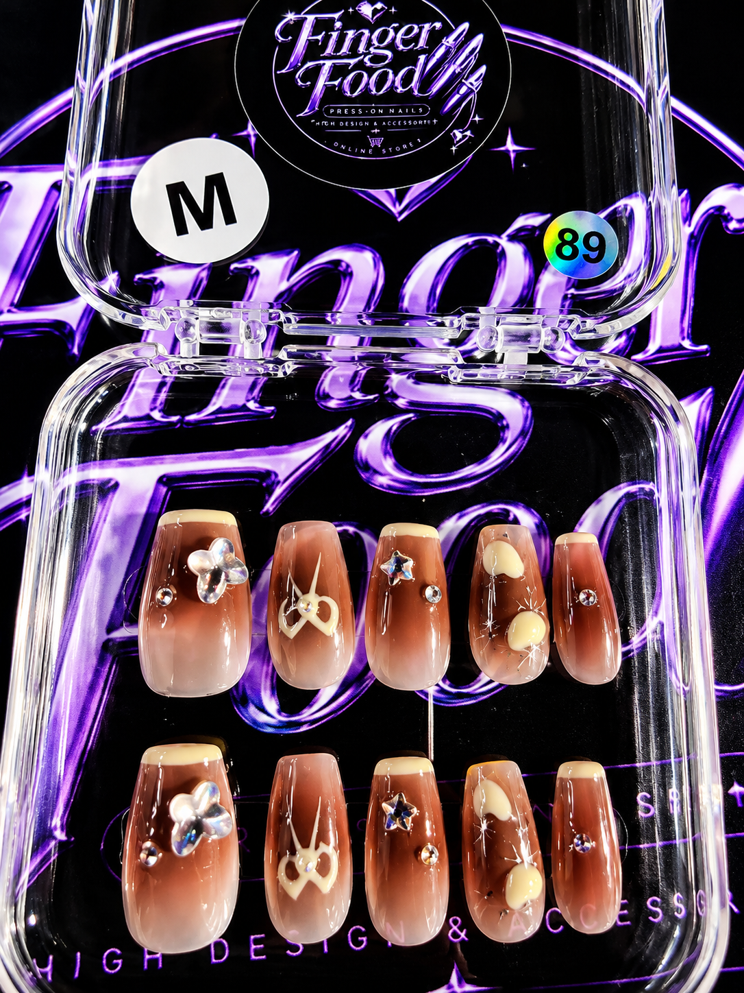🤎✨ CARAMEL CHARMS #89 – Medium Brown & Cream Press-On Nails