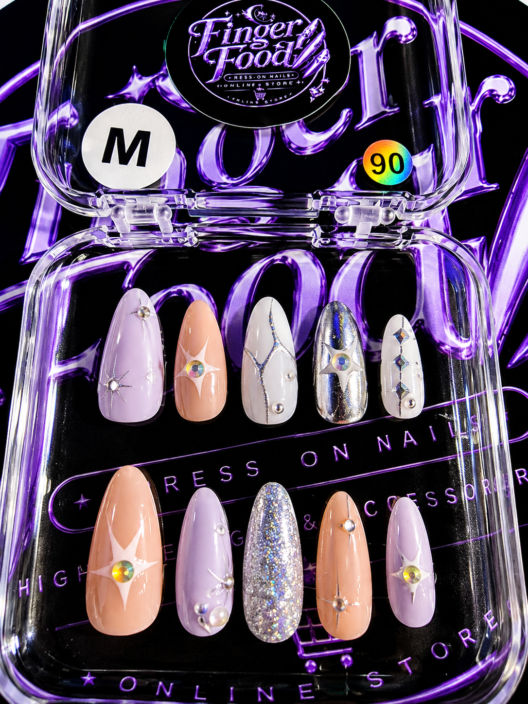 💜✨ LAVENDER STARLIGHT #90 – Medium Pastel & Silver Press-On Nails