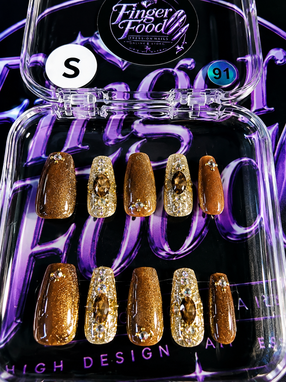 🤎👑 BRONZE ROYALTY #91– Small Bronze, Gold & Crystal Press-On Nails 👑🤎