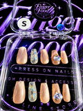 🥂💎 CRYSTAL CHAMPAGNE #95 – Small Nude Shimmer & Gem Press-On Nails 💎🥂