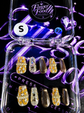 ✨💛 GOLDEN LATTICE #97 – Small Gold, Bronze & Rhinestone Press-On Nails 💛✨